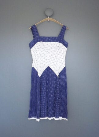 Vintage 1970s Dress | Small | Blue White Polka Dots