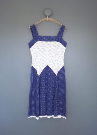 Vintage 1970s Dress | Small | Blue White Polka Dots
