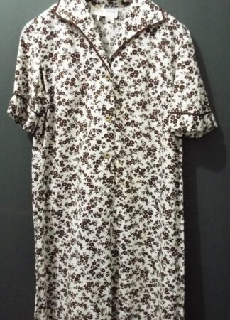 60's Horrockses Dress | Large | White & Brown Floral