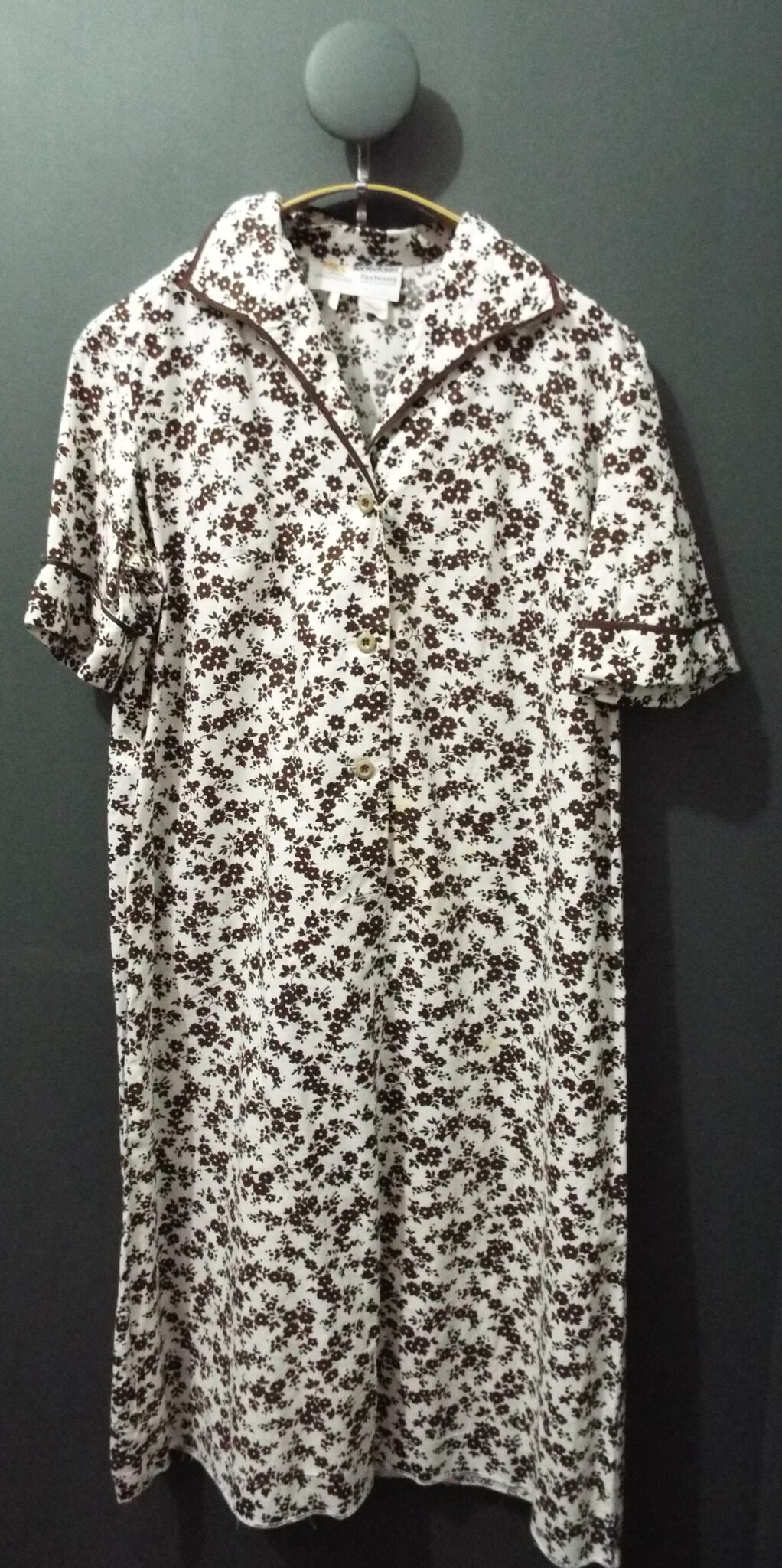 60's Horrockses Dress | Large | White & Brown Floral
