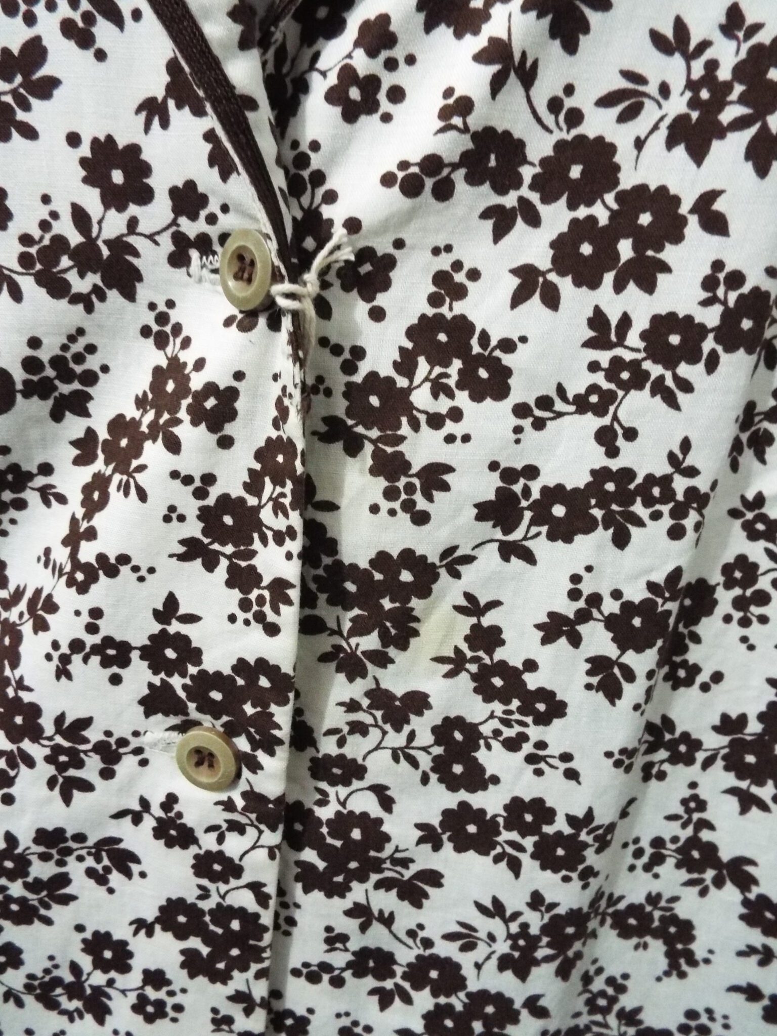 60's Horrockses Dress | Large | White & Brown Floral - Image 6