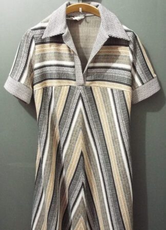 70's A-Line Dress | Devonshire Lady | 16 | Multi-Coloured Stripes