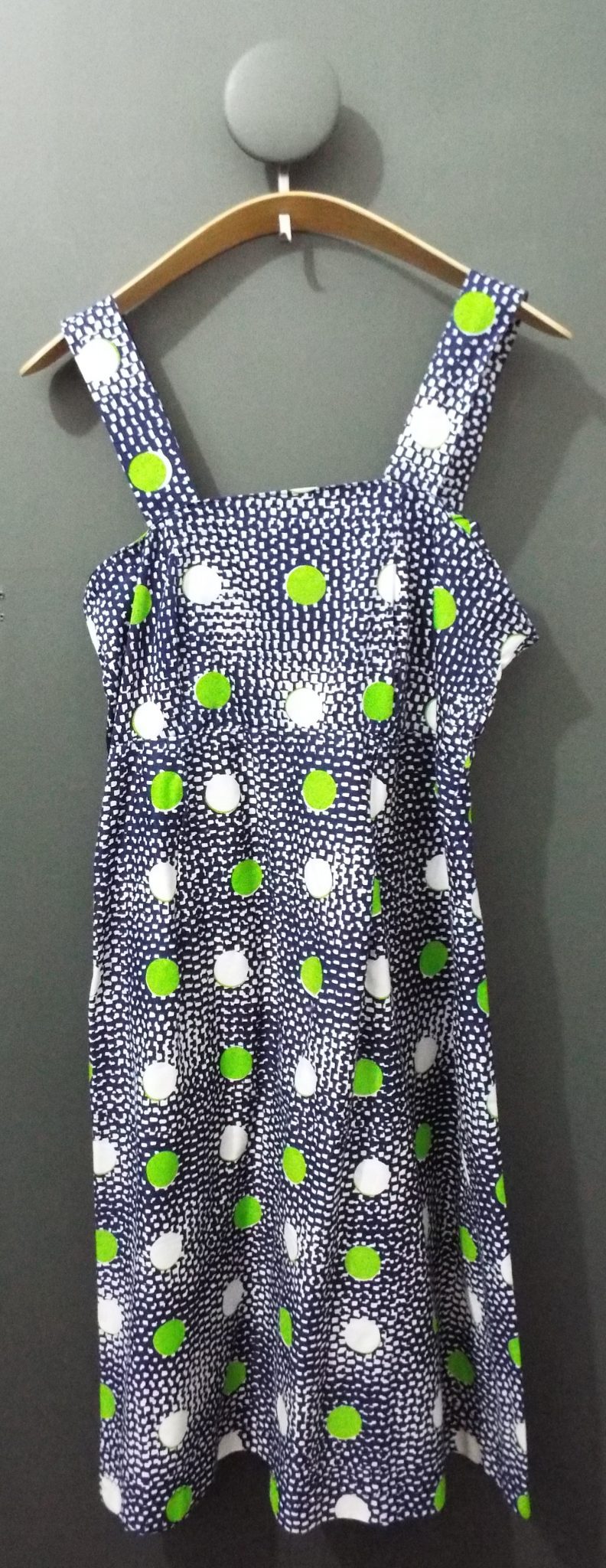 Vintage 1950s Strappy Sun Dress | Medium | Navy, White & Green Patterned