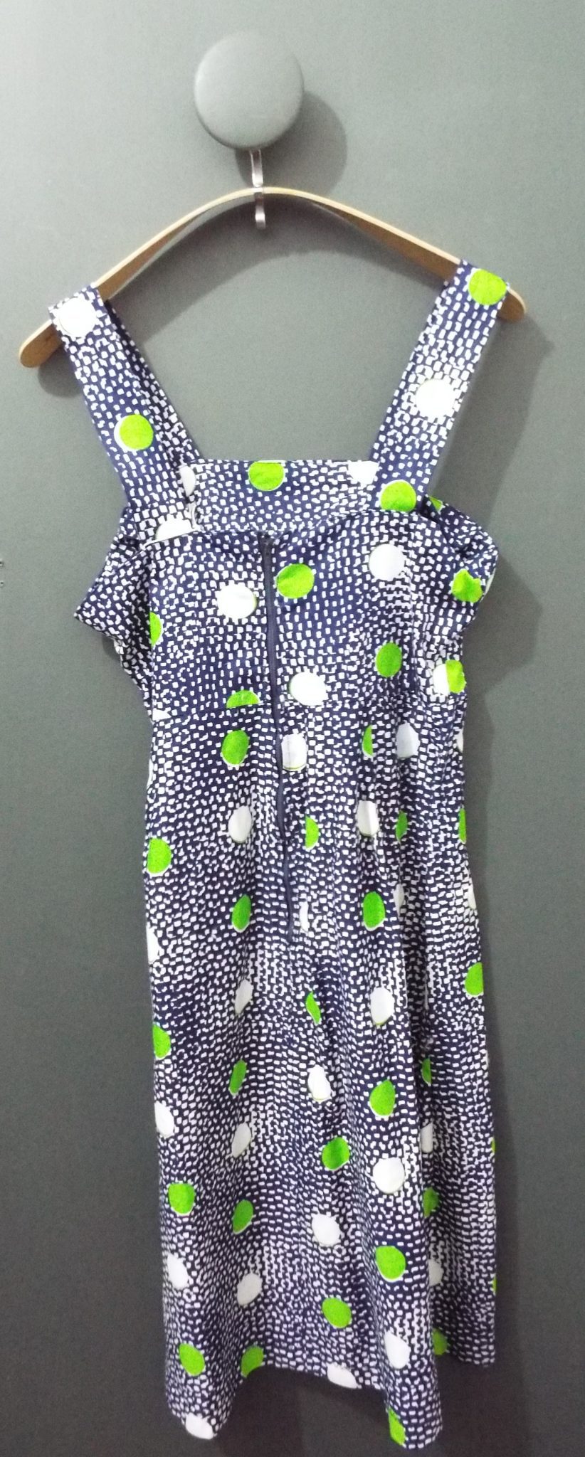 Vintage 1950s Strappy Sun Dress | Medium | Navy, White & Green Patterned - Image 2
