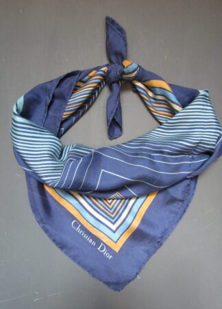 Christian Dior Scarf | Blue Square Pattern | Silk | Hand Rolled Edge | Women's