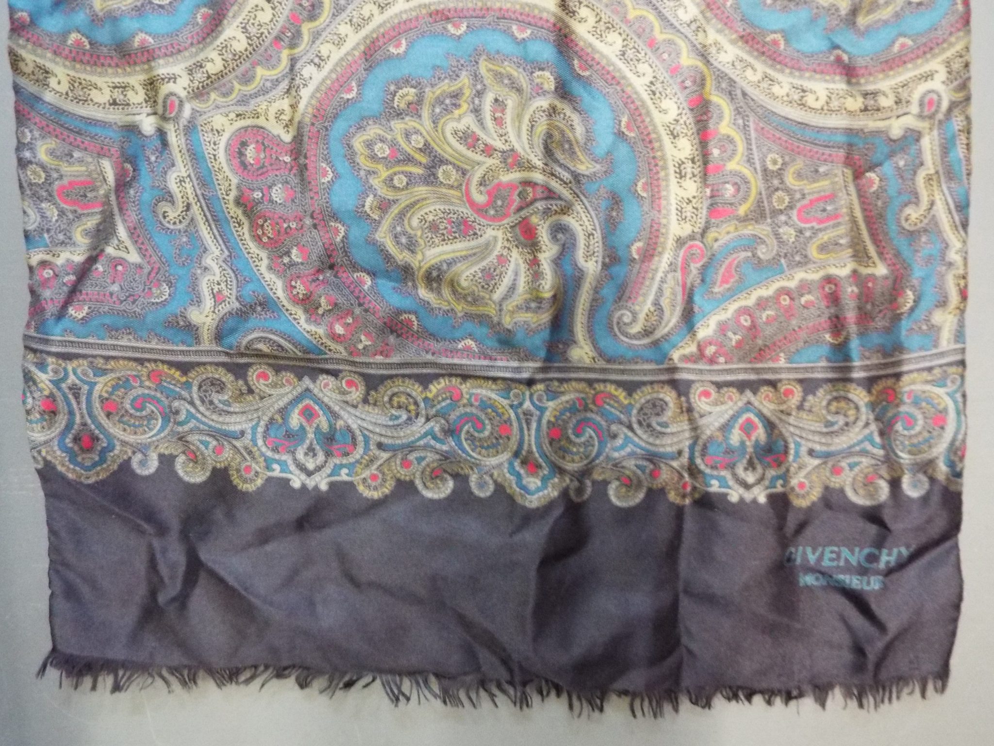 Givenchy Monsieur Fringed Scarf | Multicoloured Paisley | Plain Black Back - Image 2