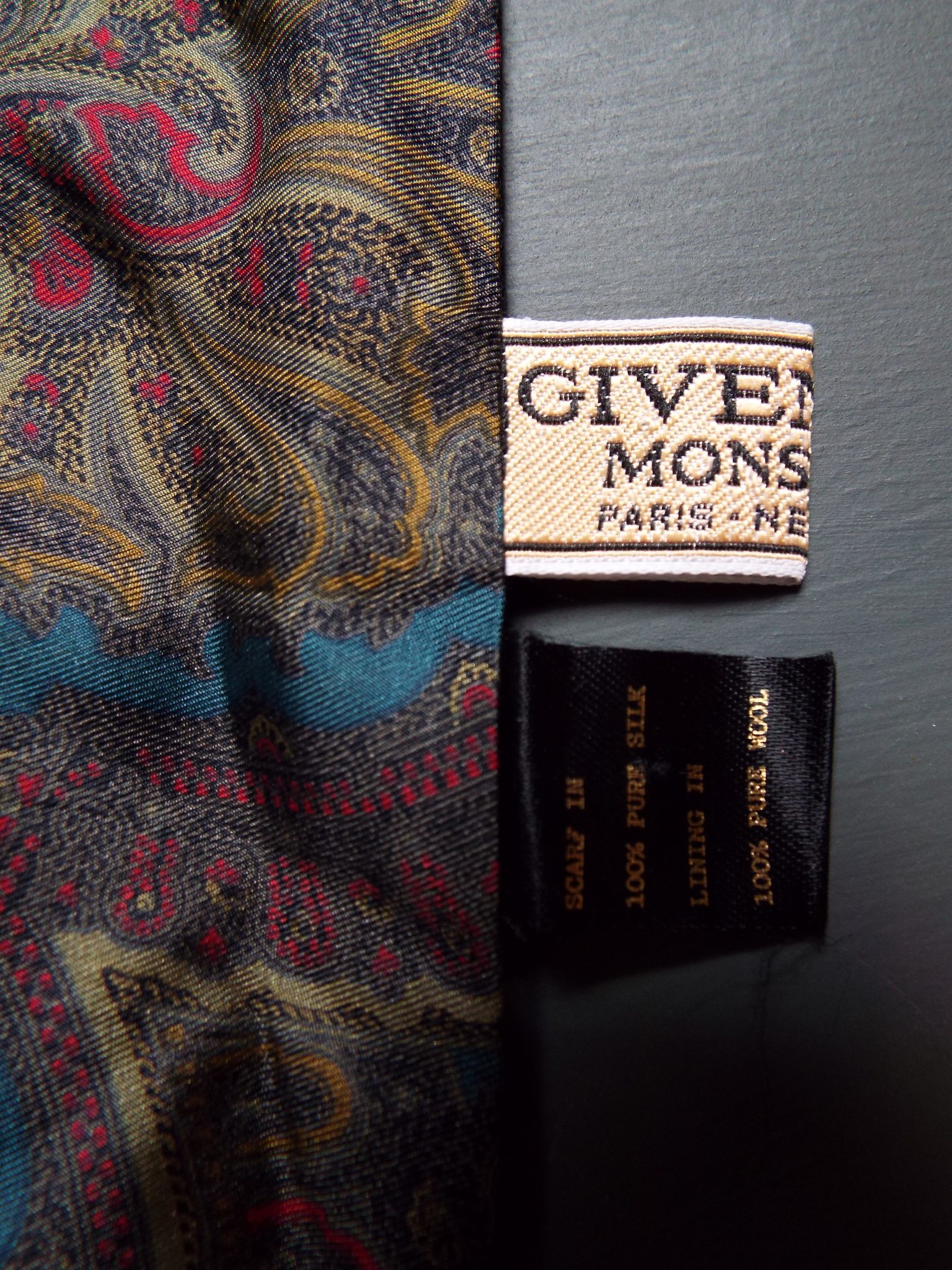 Givenchy Monsieur Fringed Scarf | Multicoloured Paisley | Plain Black Back - Image 4