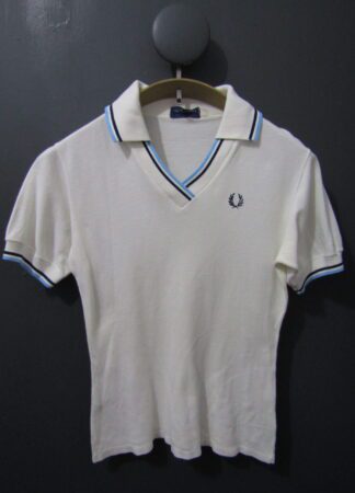 Fred Perry V-Neck Top | Women's 14 | White | Vintage Blue Label
