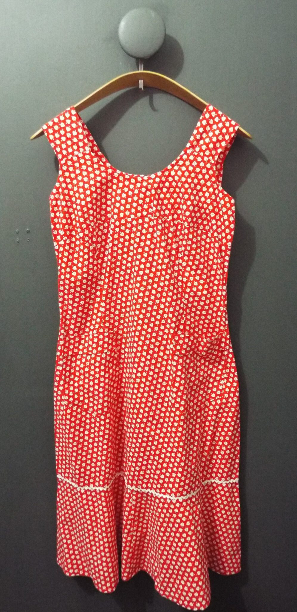 60's/70's Sun Dress | Dierig | 40 | Red & White Leaf Print