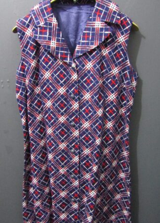 60's Button Up Dress | 42" Bust | Blue red & white check Pattern