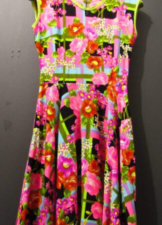 1950s Tea Dress | 25" Waist | Multicoloured Floral Pattern | Handmade