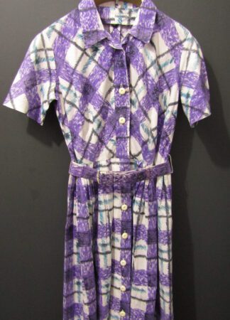 60s Cotton Tea/Day Dress | Waist 32" | Multicoloured Check Pattern | Handmade