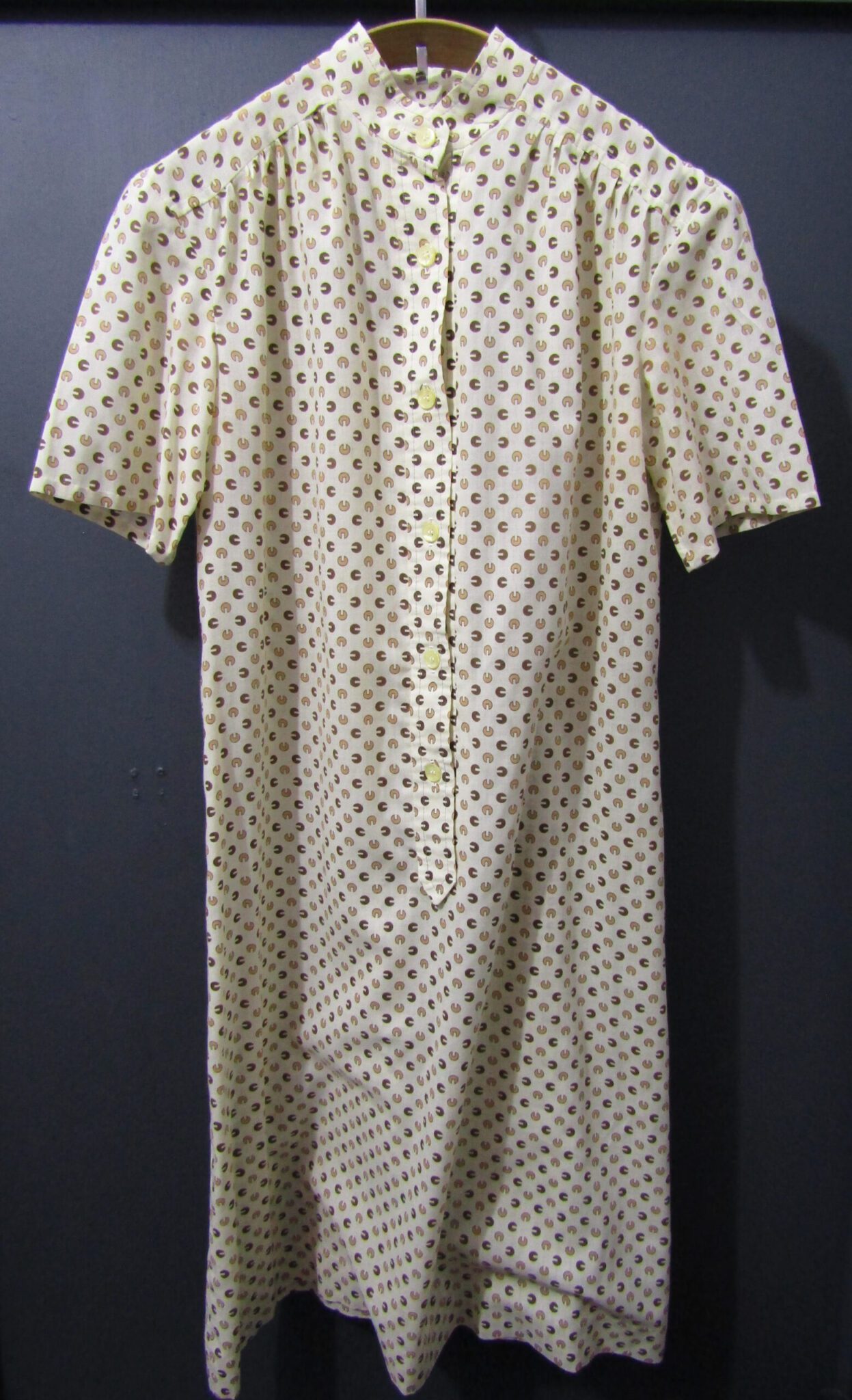 60's Horrockses Day Dress | Large | Cream Geometric Pattern
