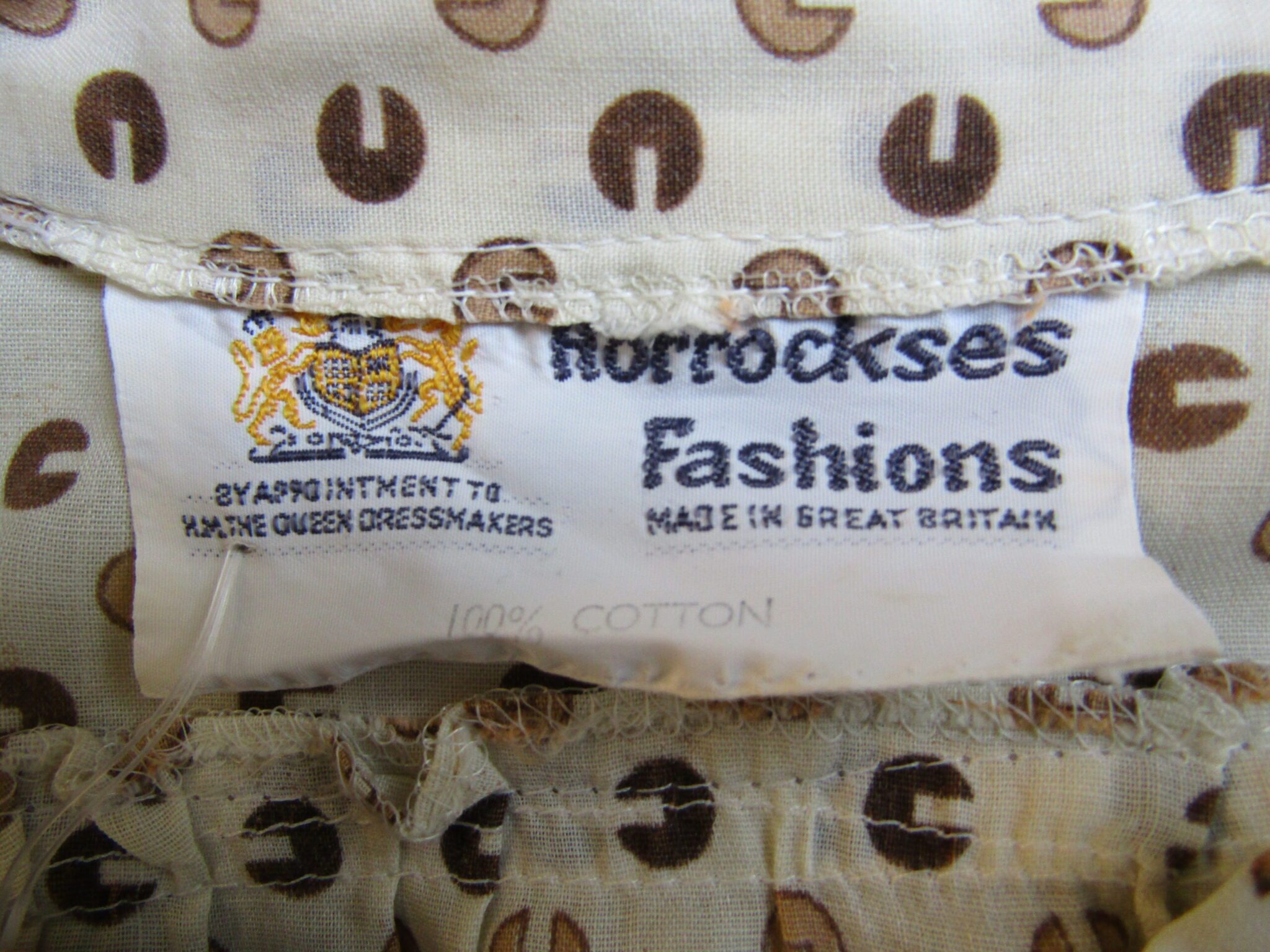 60's Horrockses Day Dress | Large | Cream Geometric Pattern - Image 3