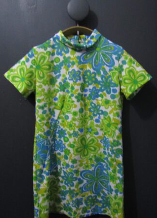 60's Psychedelic Shift Mini Dress | Chest 36" | Green, Blue & Yellow Floral Pattern
