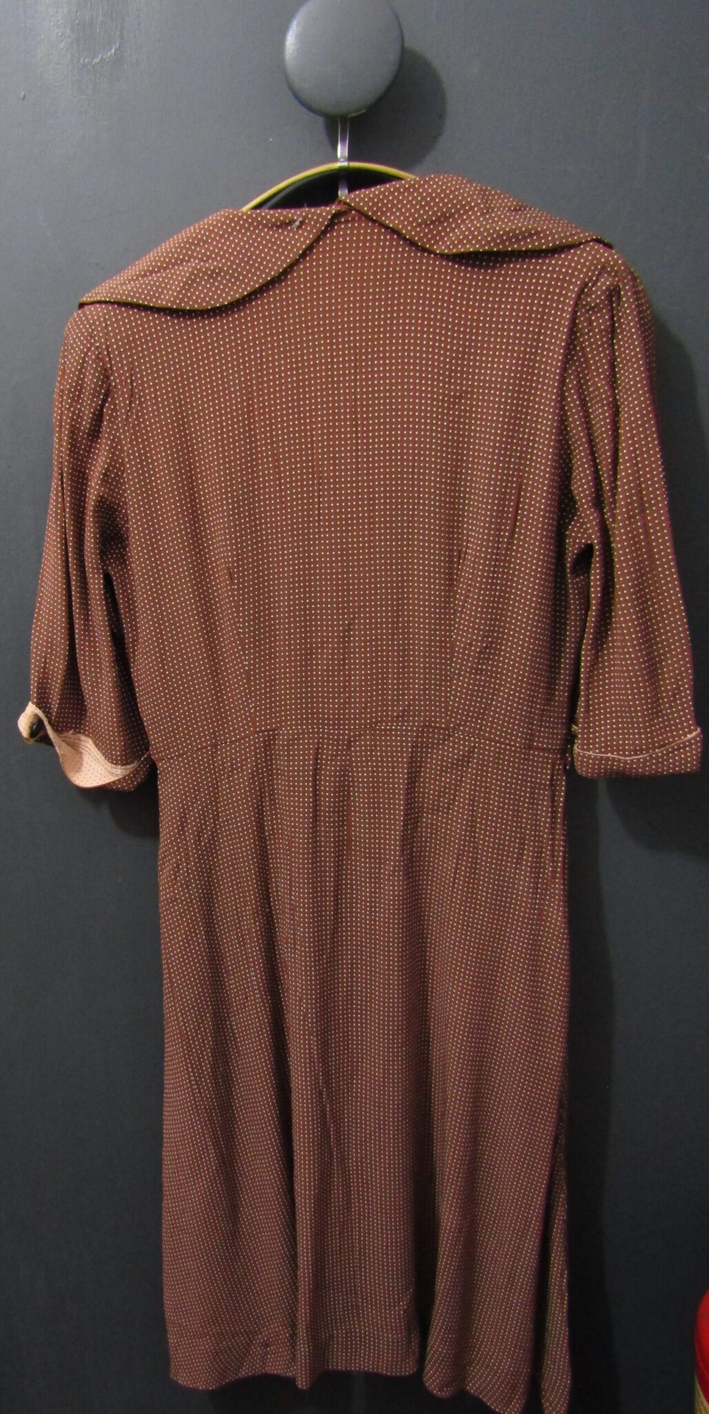 1940's Women's Utility Wear Dress | 44 | Brown & Beige Polka Dot - Image 2