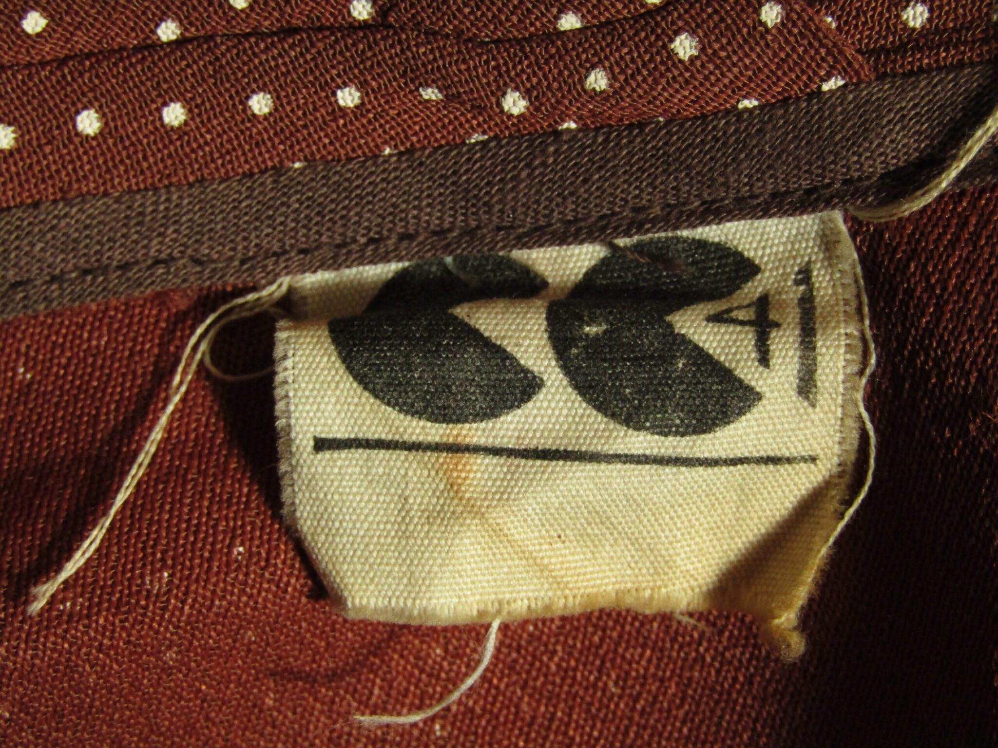 1940's Women's Utility Wear Dress | 44 | Brown & Beige Polka Dot - Image 3