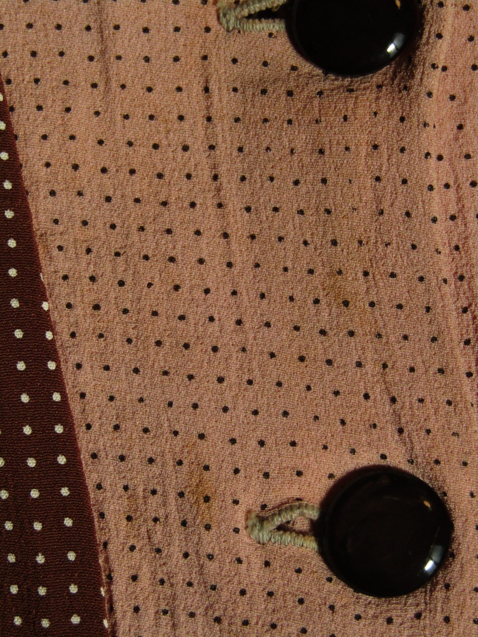 1940's Women's Utility Wear Dress | 44 | Brown & Beige Polka Dot - Image 4