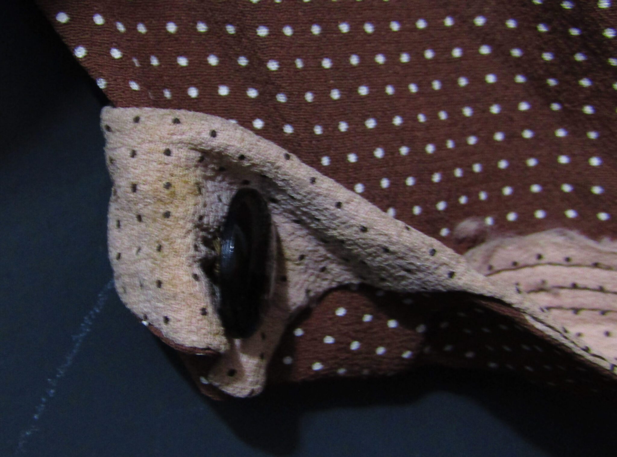 1940's Women's Utility Wear Dress | 44 | Brown & Beige Polka Dot - Image 6