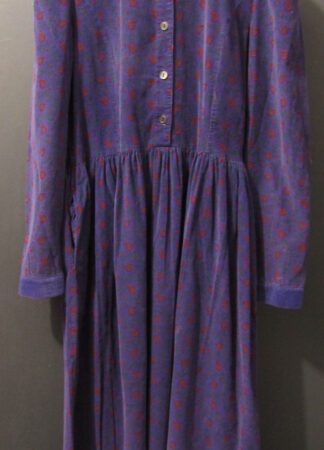 80's Laura Ashley Corduroy Dress | UK 14 | Purple Paisley