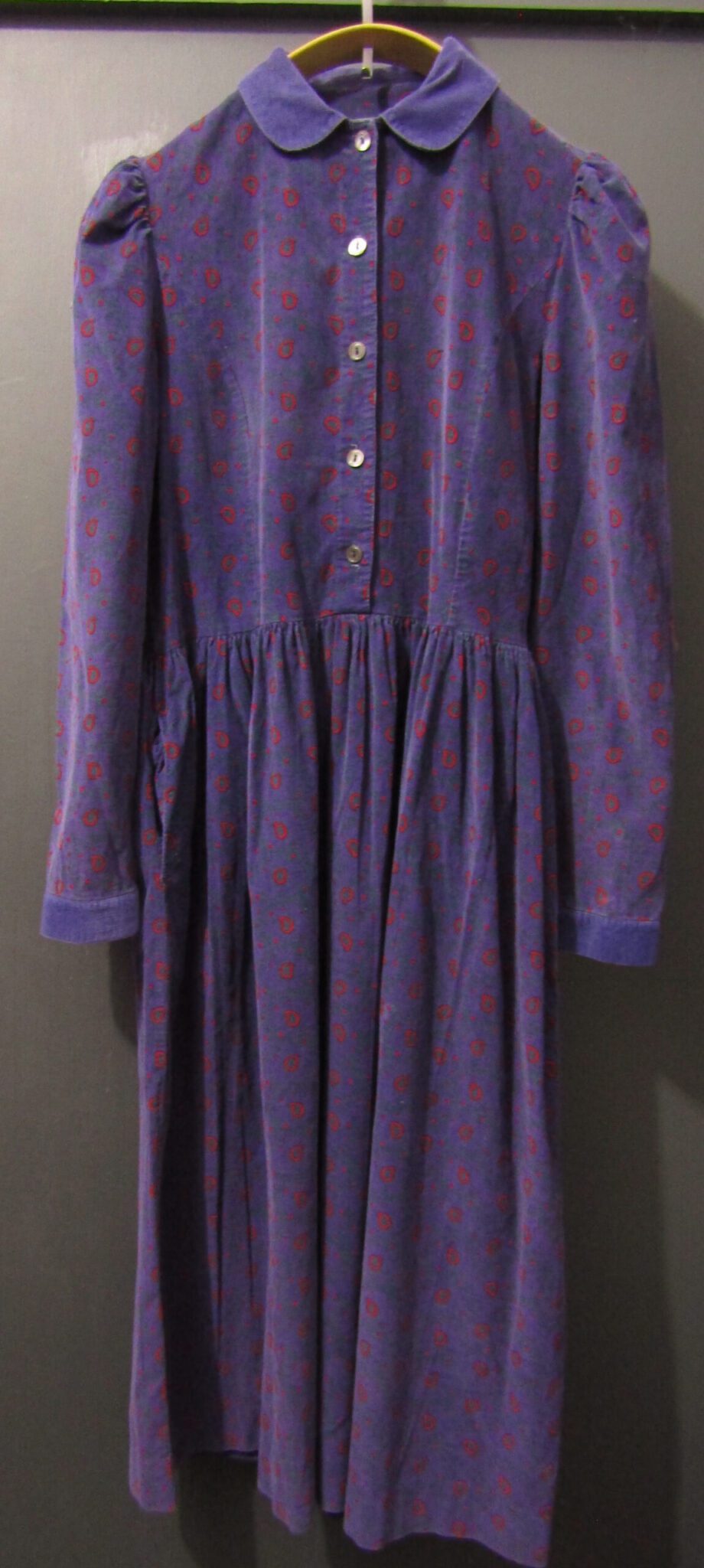 80's Laura Ashley Corduroy Dress | UK 14 | Purple Paisley