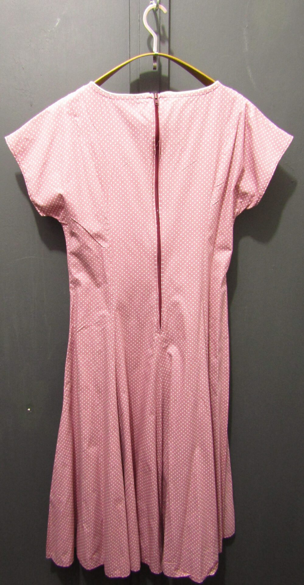 60's Cotton Flared Day Dress | Waist 34" | Pink & White Polka Dot | Handmade - Image 2