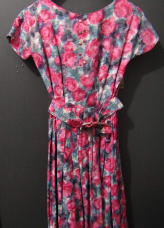 50's Belted Cotton Day Dress | Waist 26" | Multicoloured Print | Handmade