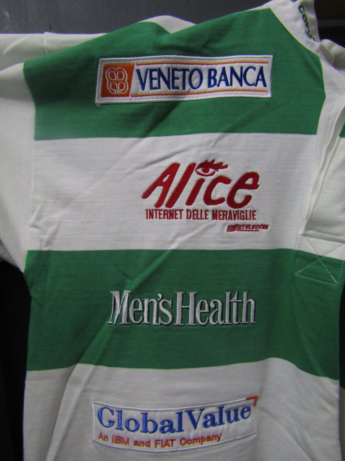90's Benetton Treviso Rugby Shirt | Large | Green & white stripe - Image 4