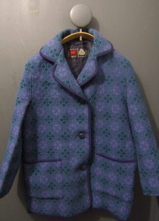Welsh Wool Women's Tapestry Jacket | Medium | Blue Geometric Pattern | JCKT474